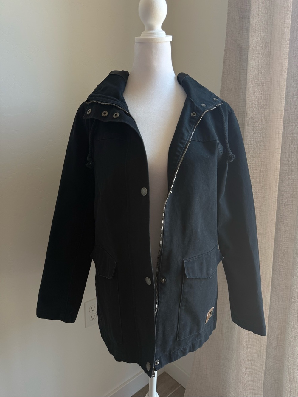 Roxy Black Hooded Military Field Jacket